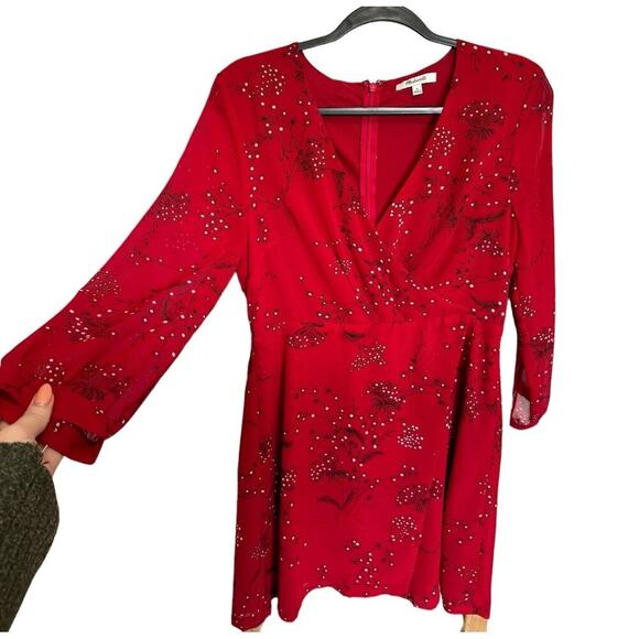 Madewell Hazelwood Wrap Front Dress Mini Long Sleeve Windswept Floral Red Size 8 - Picture 5 of 9